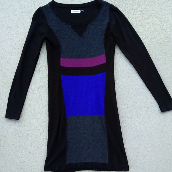 Calvin Klein Black Blue Gray Purple Knit Sweater - Picture 3 of 4